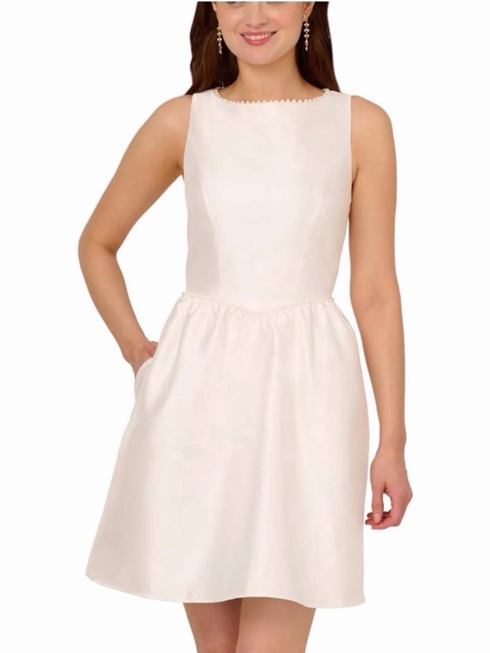 Adrianna Papell Ivory Boatneck Sleeveless A-Line Dress